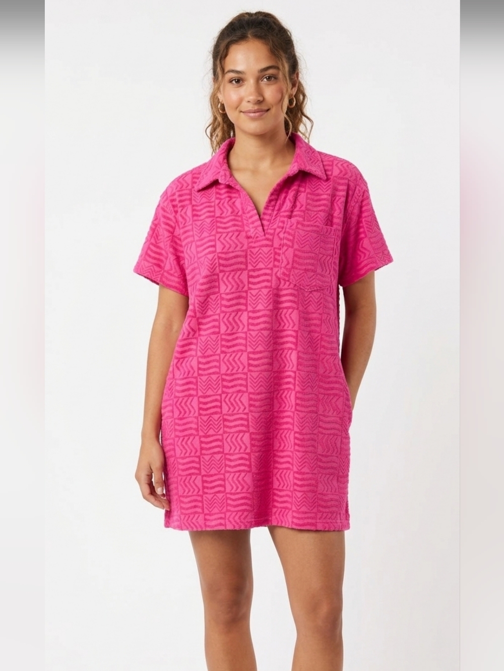 Her Entire Name Says Grace Vibrant Pink Terry Polo Swim Cover-Up Med